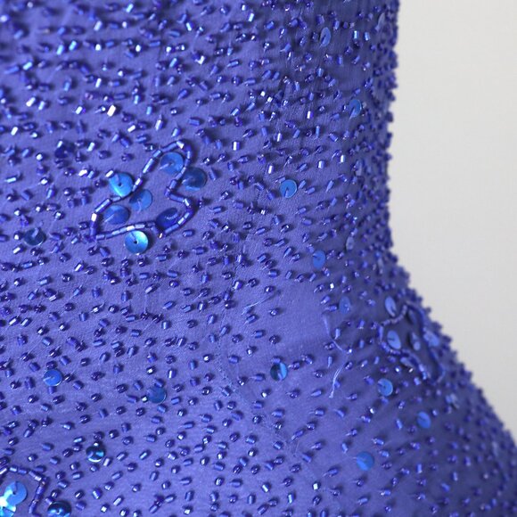 Avanti Silk Beaded Sequin Long Evening Gown Halter Formal Dress Royal Blue Party - Picture 15 of 16